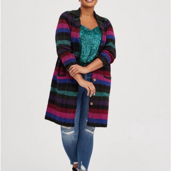 Torrid Coatigan collared sweater multicolor size 1 - Picture 1 of 12